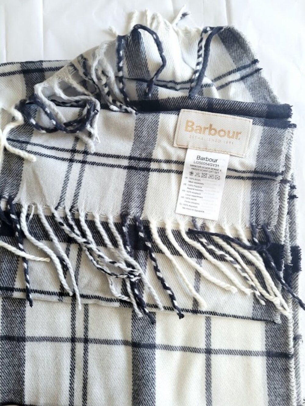 Barbour Plaid Fringed Long Scarf One Size